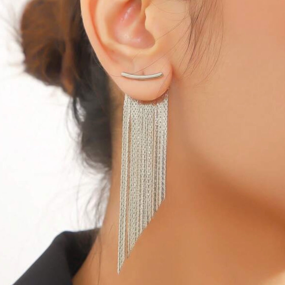 Minimalist Fringe Long Earrings - Picture 3 of 10